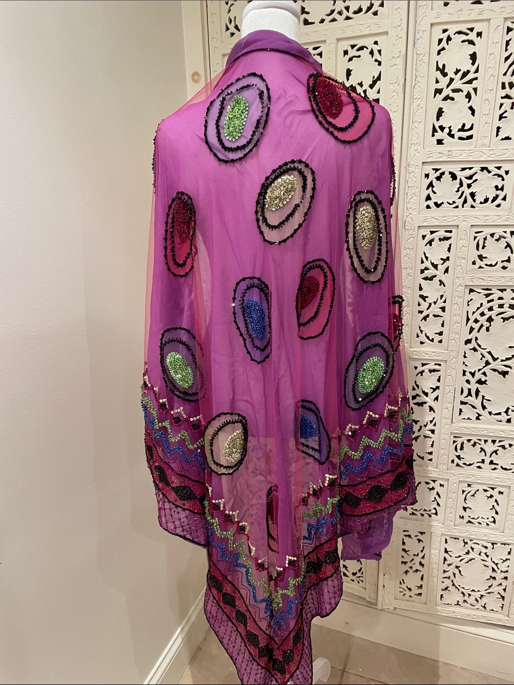 Purple Embellished Sheer Shawl by